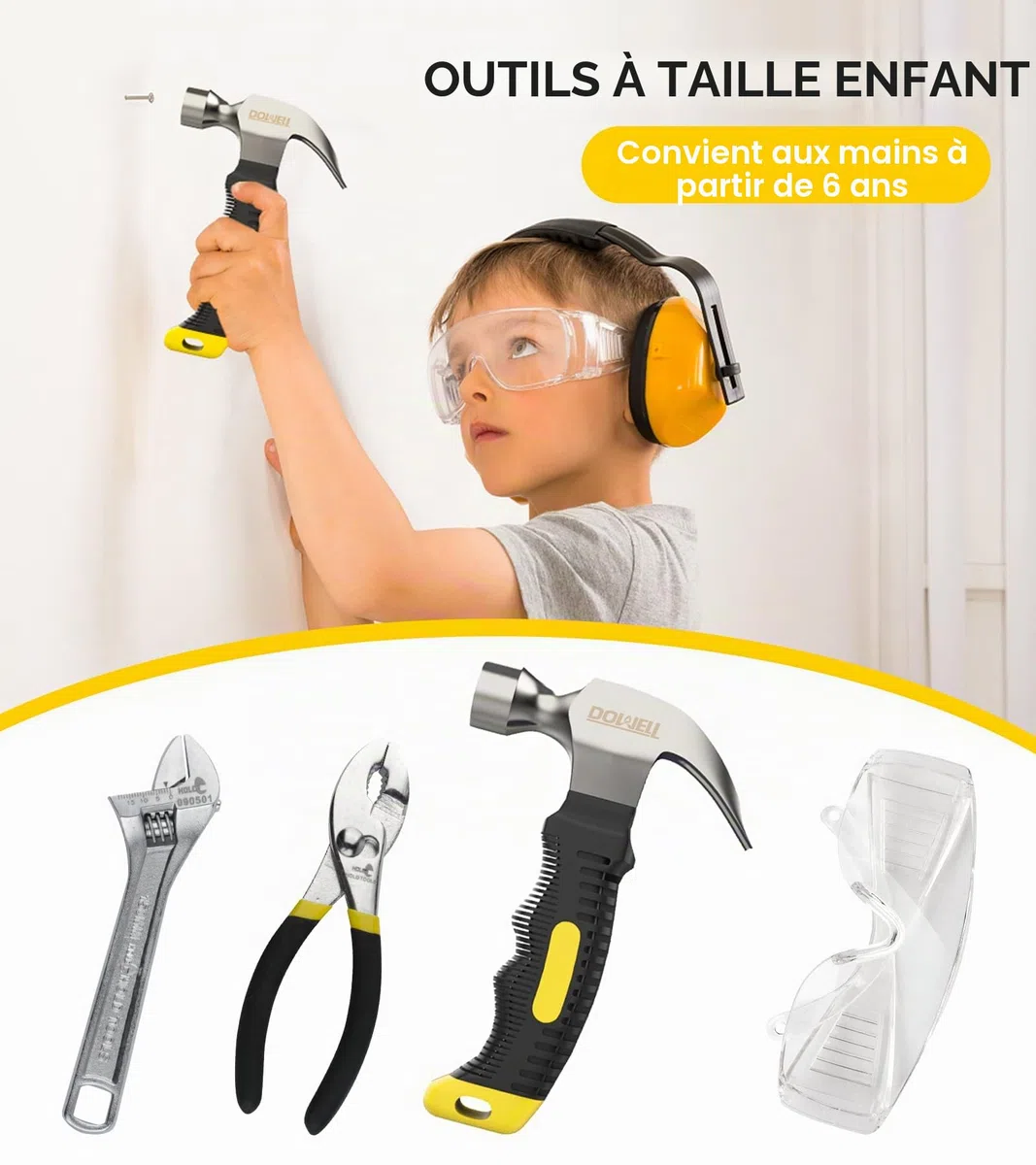 Dowell Kids kit avec de vrais outils à main en métal pour les garçons et les filles, kit d'apprentissage DIY pour les enfants et les adolescents, 8 ans et plus