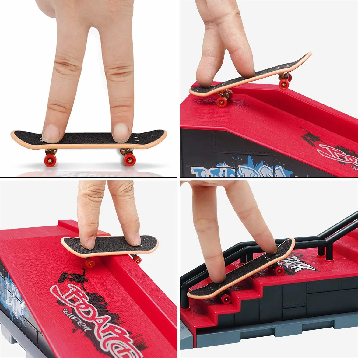 KETIEE Rampes de Skatepark, Skate Park Kit Rampe de Touche avec Mini Finger Skateboard Jouet Cadeau (E)