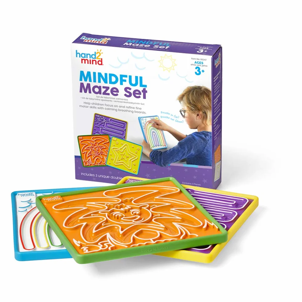 Jeu de 3 labyrinthes apaisants de Learning Resources, tableaux recto-verso de respiration avec des chemins à suivre avec le doigt, pleine conscience pour enfants, jouet sensoriel pour jeu sensoriel