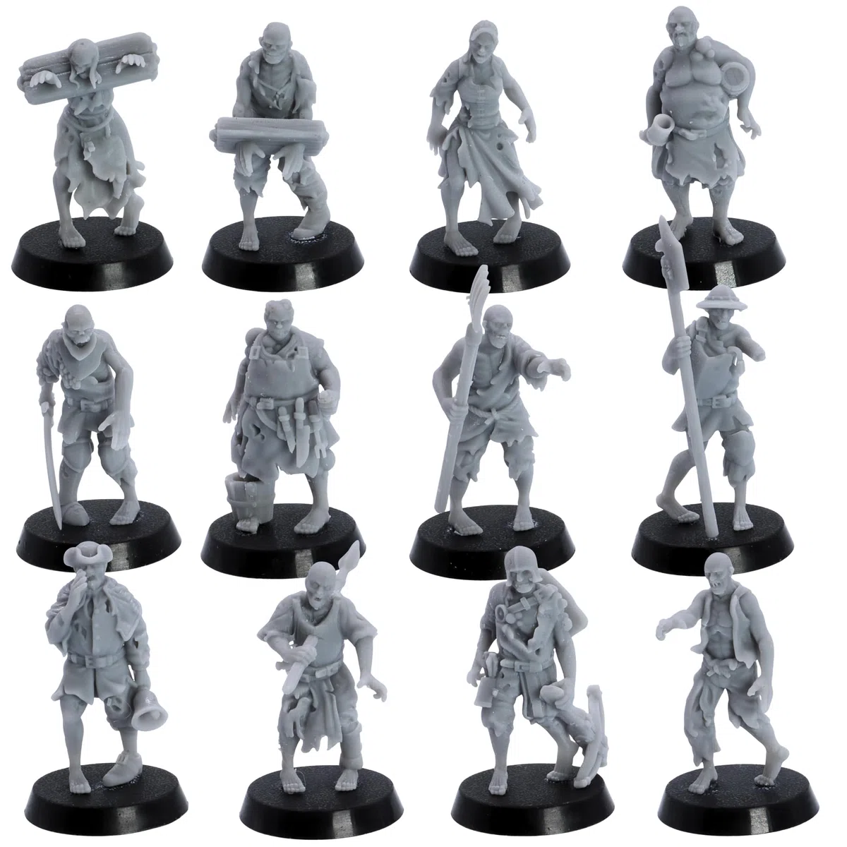 Zombie Villagers Ensemble miniature – 12 modèles de morts-vivants pour RPG de table et jeux de guerre | Monstres d'Halloween à l'échelle de 32 mm | DnD, armée nécromancienne, horde morts-vivants |