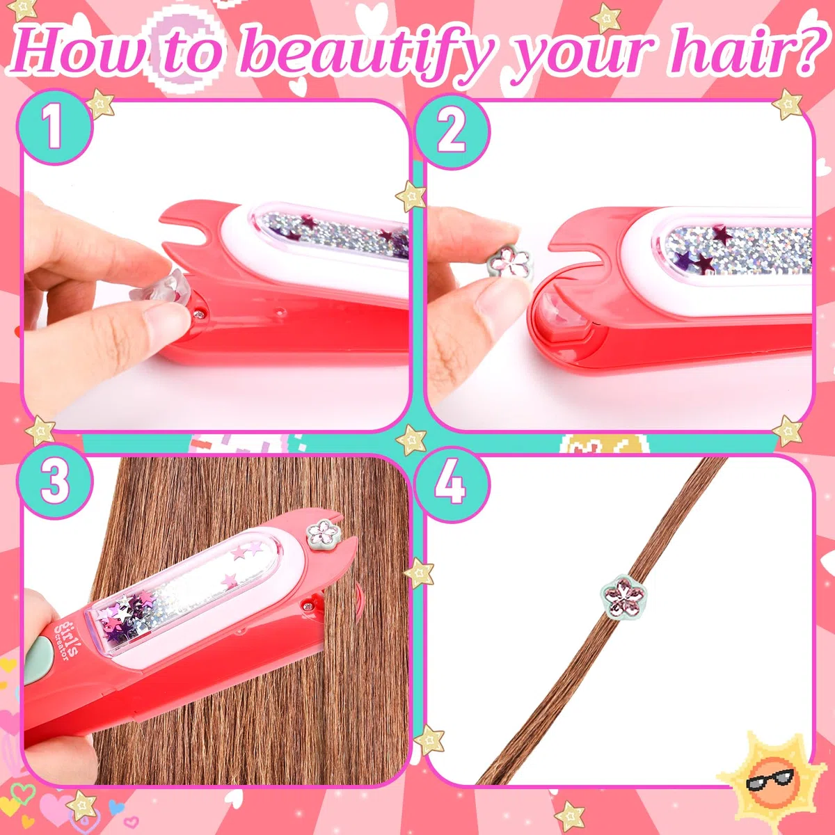 Cadeau Fille 5 6 7 8 9 10 Ans,Machine a Tresser Les Cheveux Fille,Machine Strass Cheveux,Kit Gemmes Cheveux,Jeu Créatif,Cadeau pour Réaliser des Coiffures Uniques