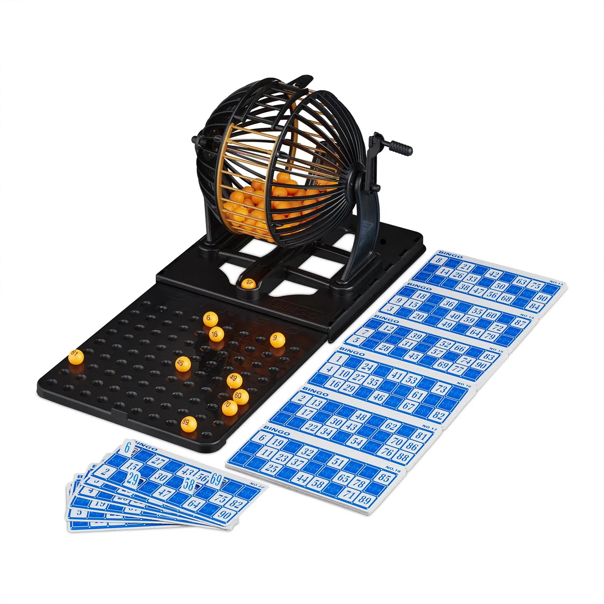 Relaxdays Bingo, boulier, 90 Boules, 72 Cartes, Plateau Coulissant, pour Grands et Petits, Convient à la tombola, Noir