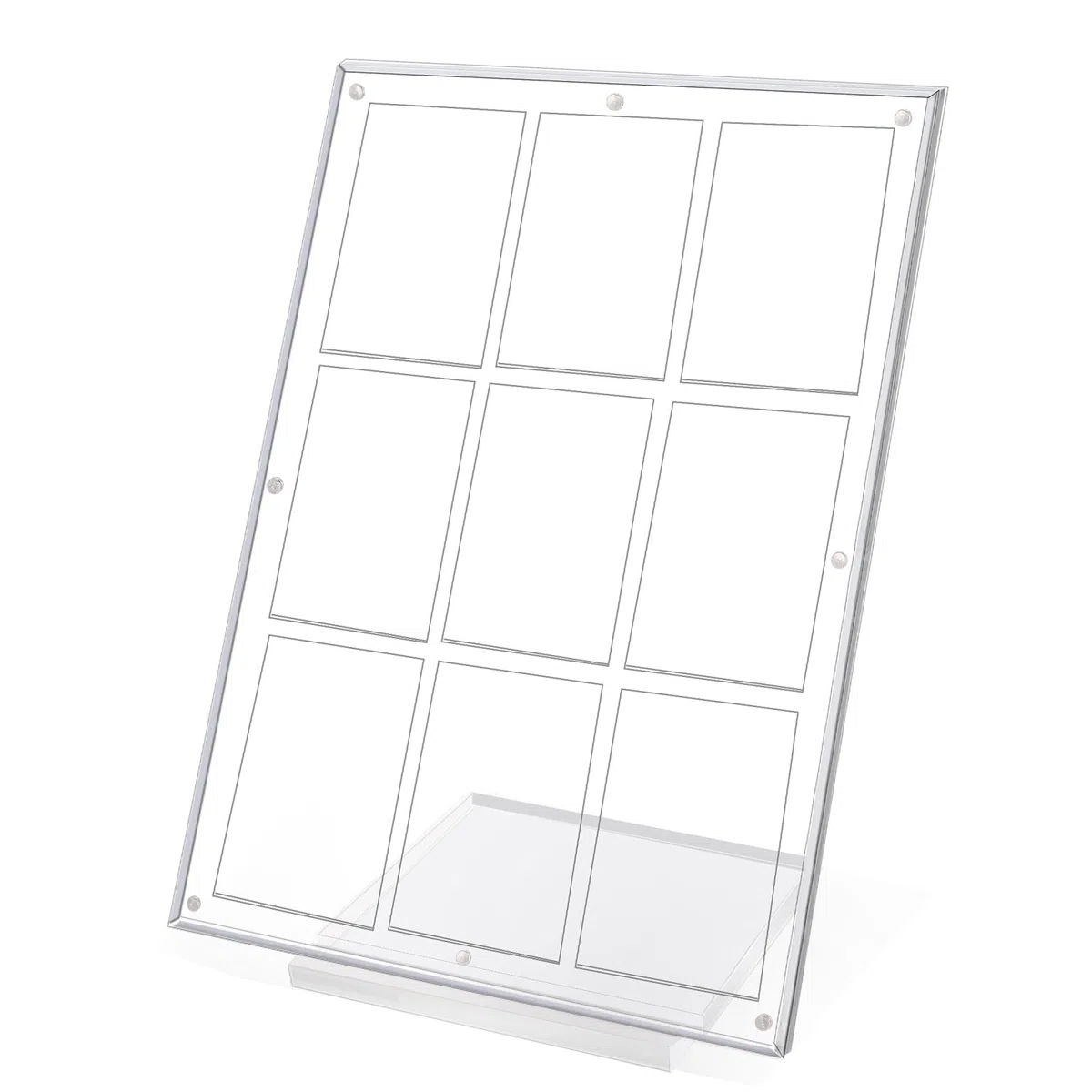 SWAWIS Porte-cartes en acrylique 31,4 x 24 x 0,65 cm avec socle, porte-cartes magnétique résistant aux UV, collections, photos, pour 9 emplacements pour cartes