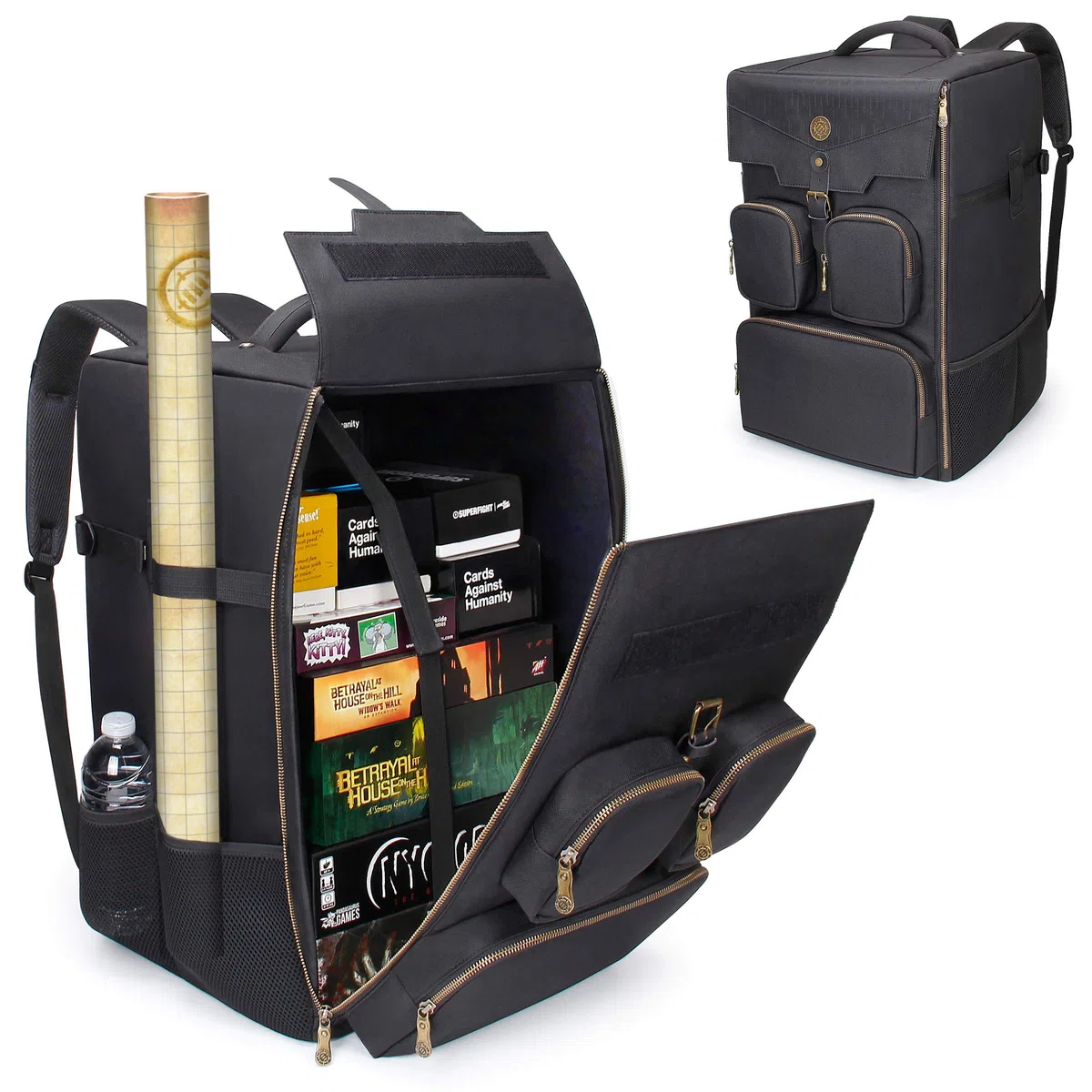 ENHANCE Sac à Dos Jeux de Société avec Sangles d'Epaule Rembourrées, Poignée de Transport et Poches pour Accessoires pour Dés, Jeux de Cartes et Plus - Convient aux Jeux de Société de Toutes Tailles