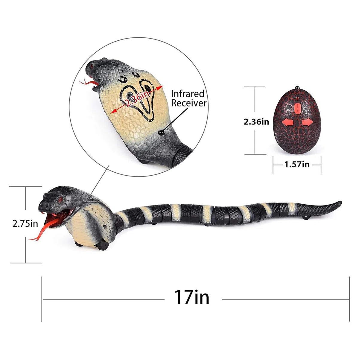 Perfeclan Serpent Télécommandé,Jouet Serpent à Capteur Intelligent, Jouet Farce RC Réaliste, Langue Rétractable et Queue Oscillante, électrique USB, Télécommandé pour Noël, Noir
