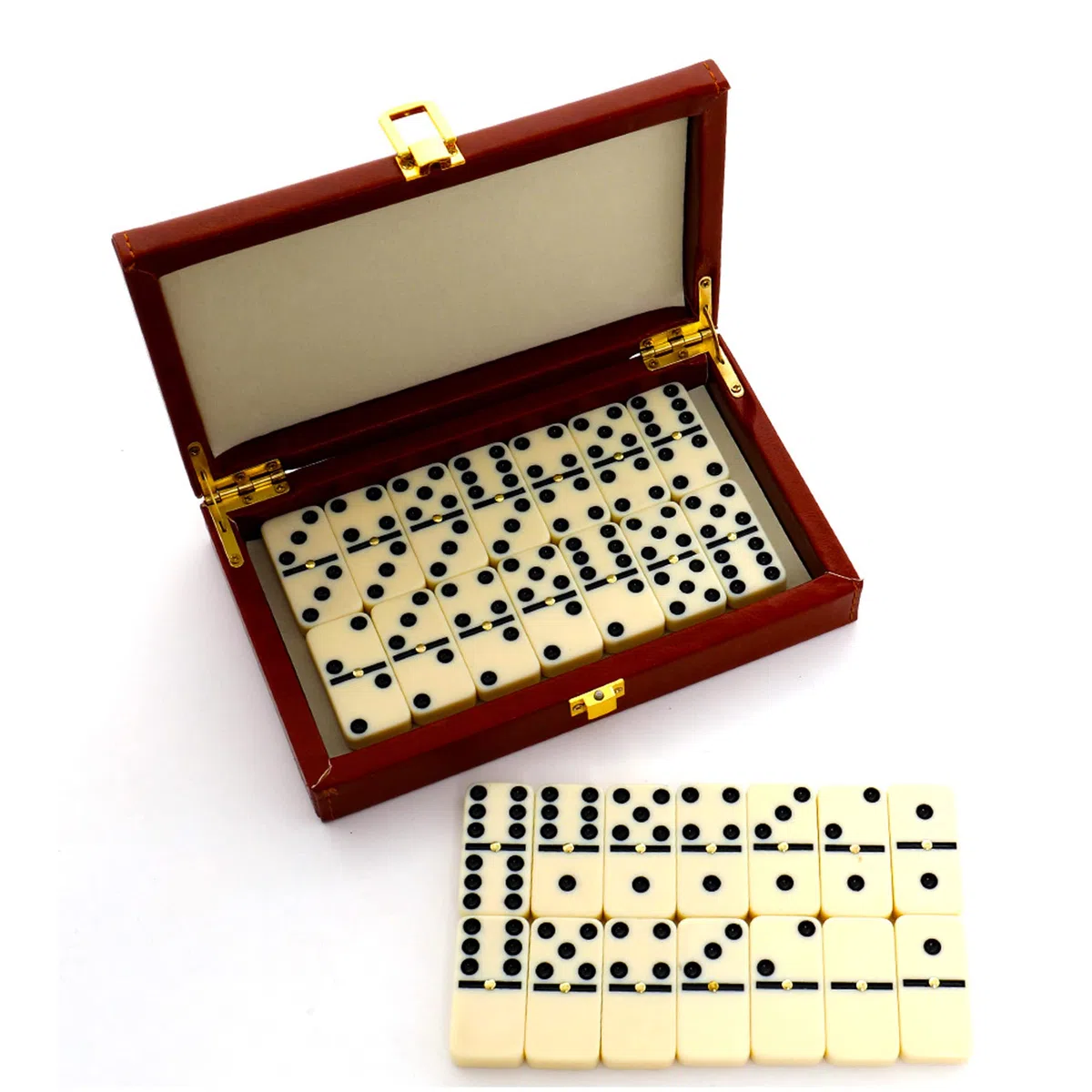 QLSKI Dominos Set,Divertissement Divertissement Voyage, Coffret de Dominos, Jeu de société d'intérieur en Cuir, Jouet en Bois, Jeu de société emballé pour Adultes et Enfants (28pcs)