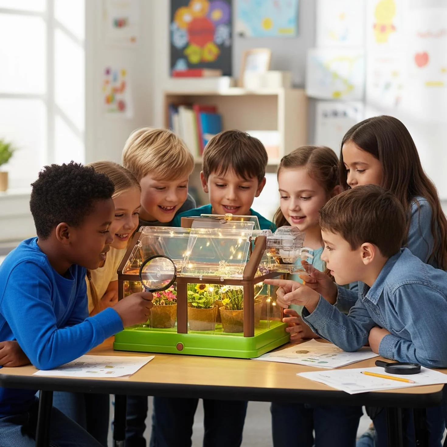 KAHEIGN Kit de Culture de Plantes pour Enfants, Mini-Serre pour Enfants Kit de Culture de Fleurs avec Système D'irrigation Amélioré - Cadeau de Jardinage Éducatif(GRAINES ET LUMIÈRE Non INCLUSES)