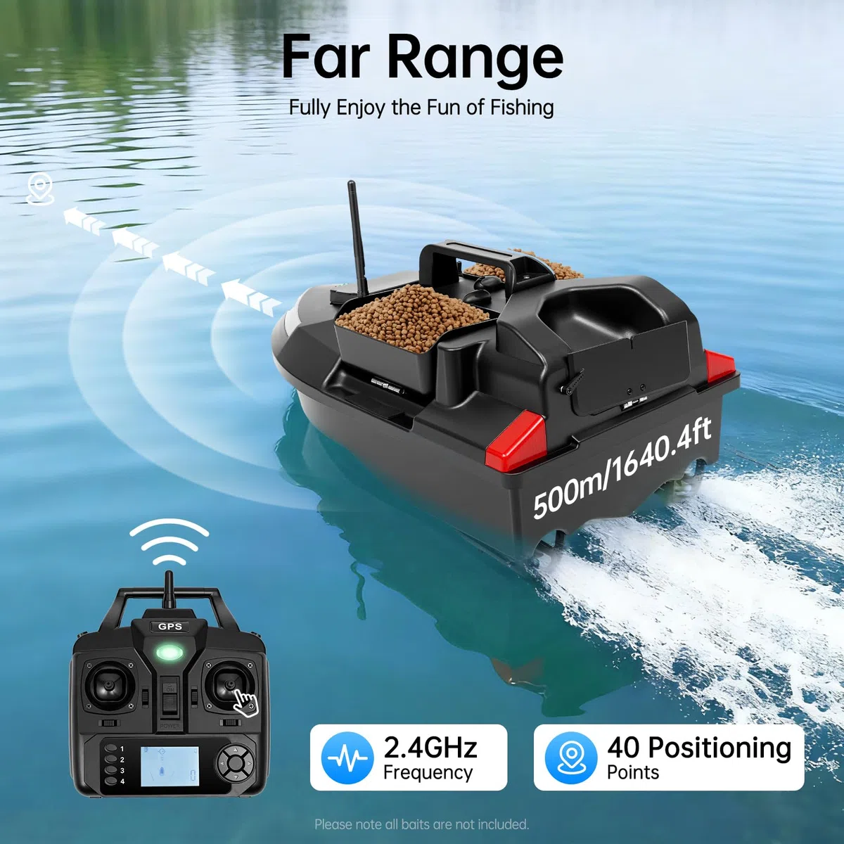 GPS Bateau à appâts 500M, bateau amorceur avec télécommande, bateau de pêche avec 3 boîtes à appâts, batterie 12000mAh, télécommande pour la pêche, bateau amorceur sans fil, pêche nocturne