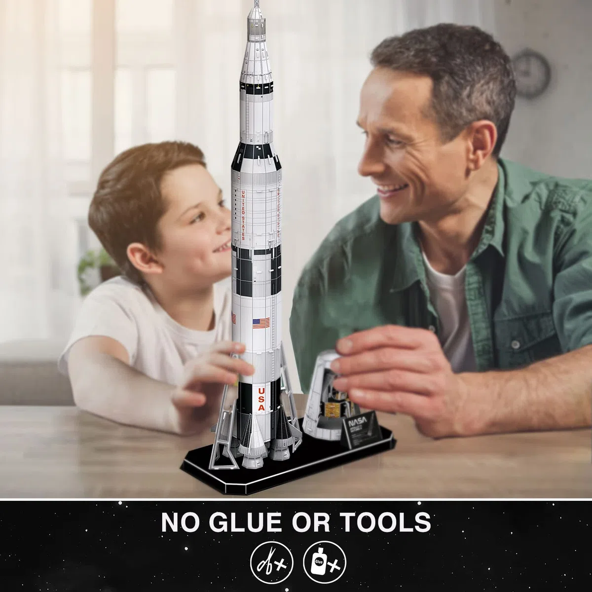 NASA - Puzzle 3D Apollo Saturn V Rocket - Puzzle 3D Enfant Et Adulte | Maquette A Construire Adulte | Cadeau Garcon 8 Ans | 136 Pièces | Puzzles 3D