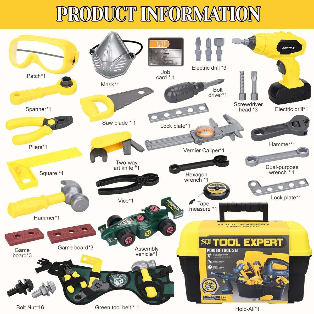 UCAMP Outils Enfant 83 Pièces Boîte à Outils Enfant avec Perceuse Électrique,Etablie Bricolage Enfants,Malette Outils,Travail Jouet Cadeau Jeu Éducatif pour Enfants 3 Ans+
