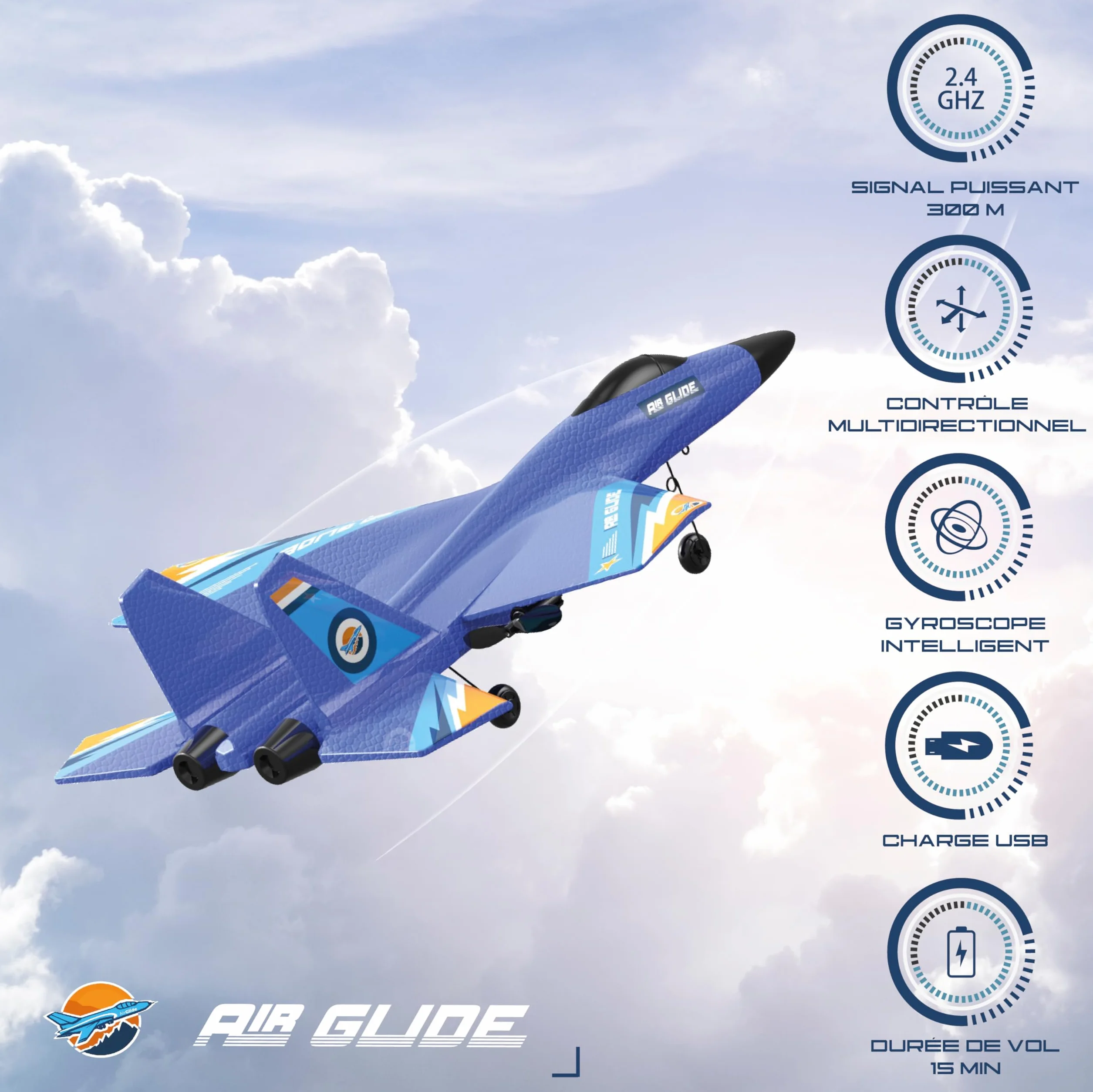 Avion de Chasse Télécommandé SU-35 - Jouet pour Enfant - Nez Anti-Collision Incassable - Avion Rc radiocommandé Flexible et Indestructible - Planeur Facile à Piloter 2,4 GHz - 300m de portée