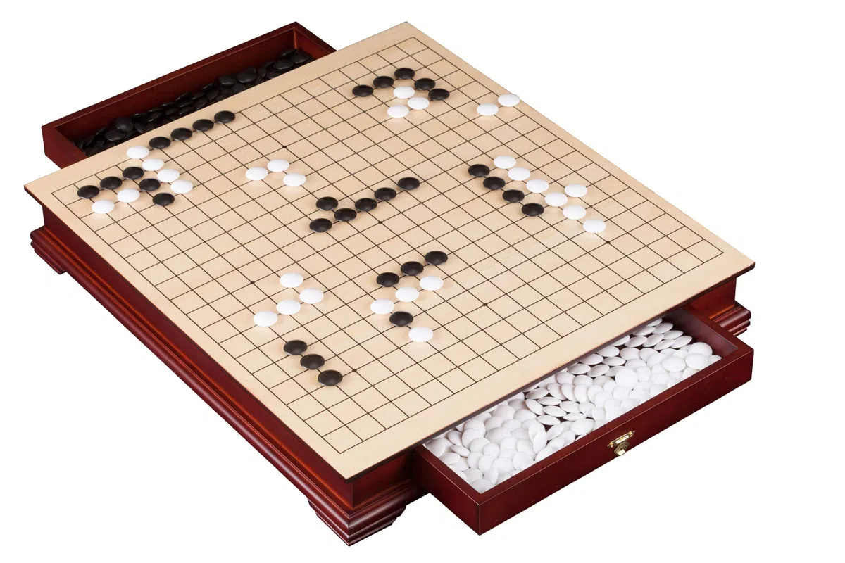 Wooden Go Set with Drawers