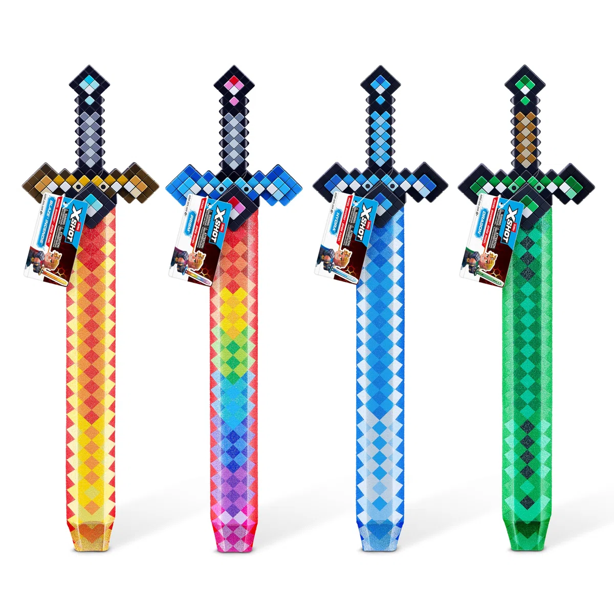 XSHOT Épée Pixel de Jeu de Rôle (4PK) de ZURU – Épée en Mousse avec Design Pixélisé et Poignée Plastique, Jouet de Jeu de Rôle Léger et Sûr pour Enfants 6+, Multicolord2