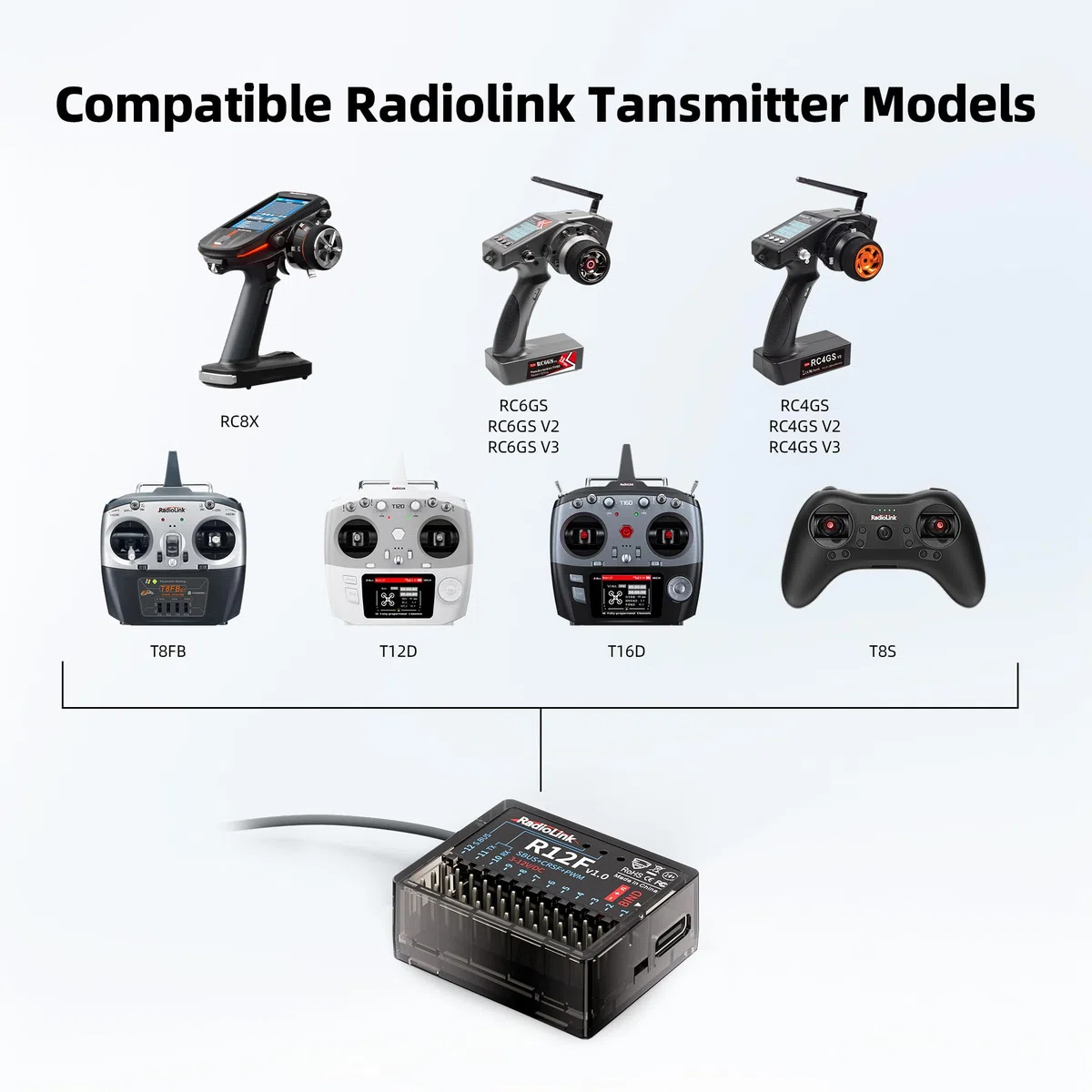 Radiolink R12F Récepteur RC 12 canaux 4 km Contrôle longue portée Tension Télémétrie Récepteur RC pour drone RC Avion, Jet, Voiture Fonctionne pour Émetteur Radiolink T12D/T16D/T8S/T8FB/RC8X/RC6GS