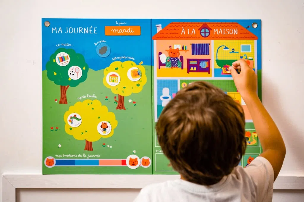 Nathan - Les Routines de Ma Journée - Calendrier pour Organiser Ses Journées - Grand Tableau Magnétique Educatif avec 87 Magnets - Pour Enfants à partir de 3 ans
