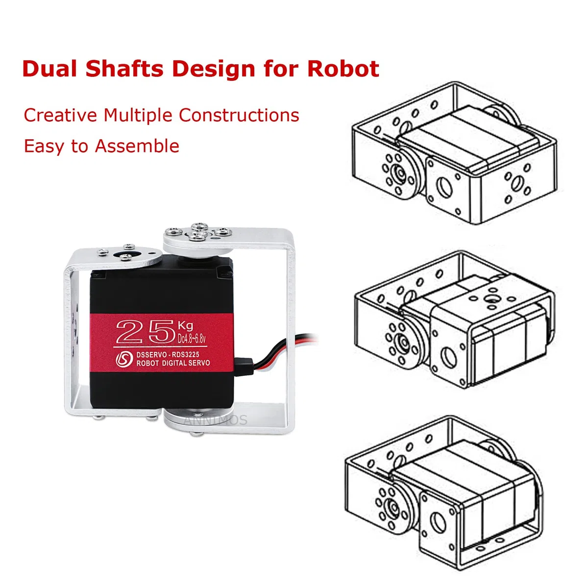 25KG Servo Moteur Robot Servos de direction numérique à engrenage métallique à couple élevé avec supports de montage