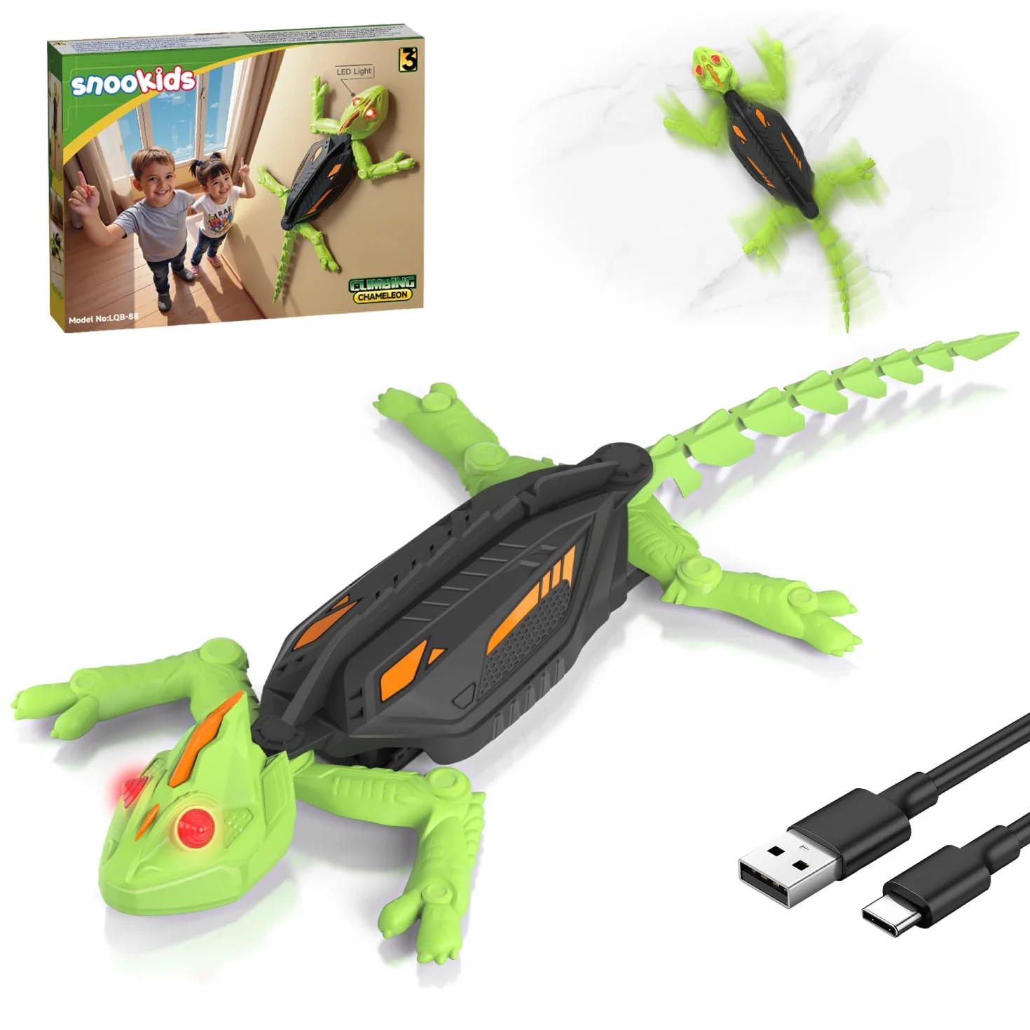 snookids Gecko Radiocommandé Grimpeur, Lezard Télécommandé Robot Jouet Qui Escalade Murs et Plafonds, Yeux LED Lumineux Mouvements Réalistes, Cadeau Enfant pour Garçons et Filles 3 4 5 6 7 8+
