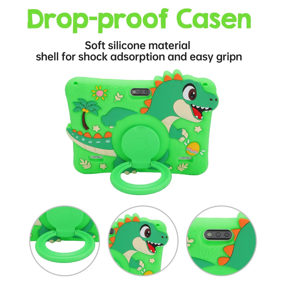 Tablette Dinosaure pour Enfants pour L'apprentissage, Tablette d'apprentissage pour Enfants avec 8 Pouces HD, 2 Go 16 Go, Double Caméra, étui Antichoc, Stylet pour Les Tout (Green)