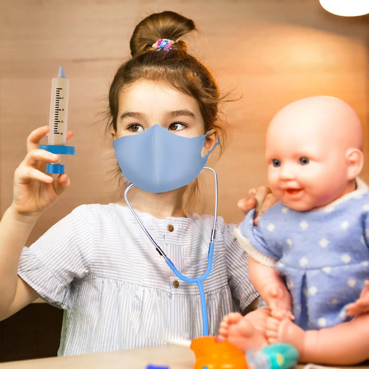 EFO SHM Malette Docteur Enfant - avec stéthoscope, seringue, Thermomètre Infrarouge et Beaucoup d’Autres Accessoires en Bois, Jouet d'Imitation dès 3 Ans