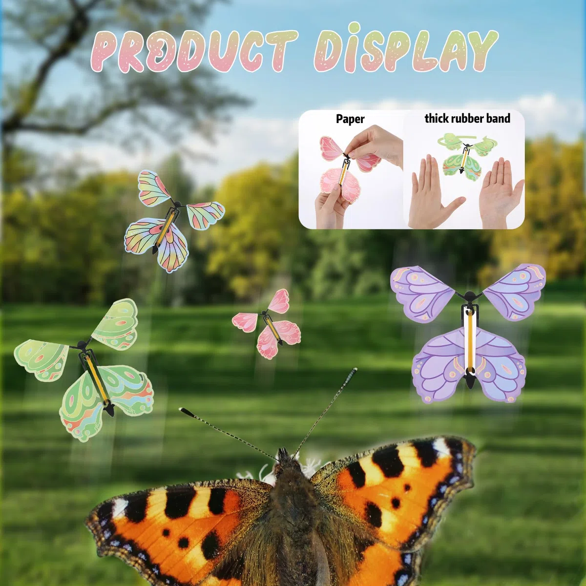 COMNICO Lot de 20 cartes en forme de papillon volant avec bande en caoutchouc - Papillons surprises dans le livre - Créez votre propre papillon magique - Cadeau surprise d'Halloween et de Noël (coloré
