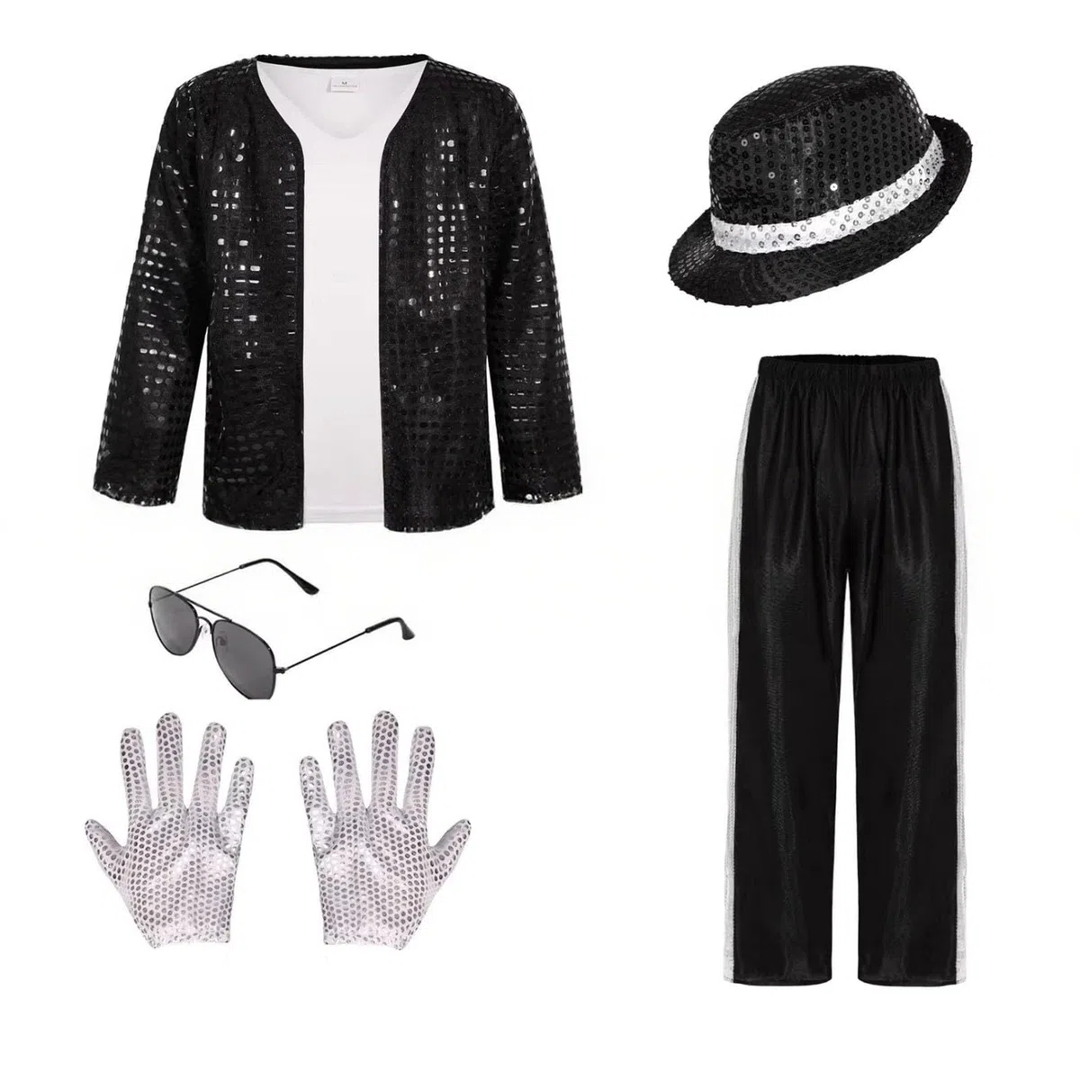 Générique Déguisement Chanteur Enfant Costume Garçons Halloween Costumes 80's mickeal jakson Star Cosplay Vêtements Stage Performance Dancewear Scène star musique enfant 5 pièces accessoires
