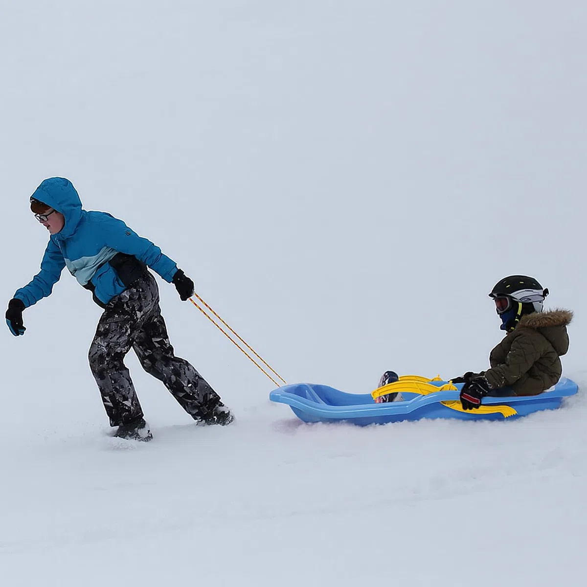 Jamara 460365 460365-Snow Play Bob Karol avec Frein 80 cm de Direction par tirage du Frein à Main Corde à Tirer Aérodynamique Structure Ergonomique en Plastique Robuste 1 kg Bleu