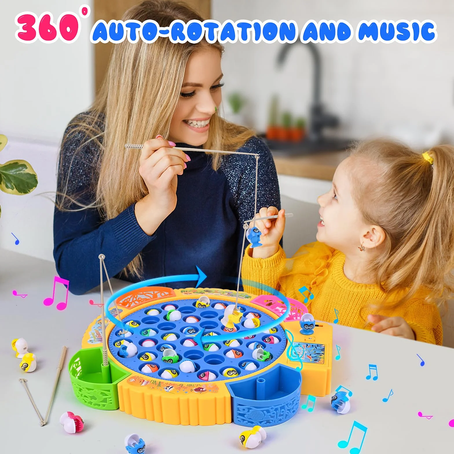 Euakee Jeux de Pêche Électriques, Jouet Enfant 2 3 4 Ans Jeux Peche a La Ligne avec 45 Poissons, 4 Cannes à Pêche Enfant Jeux Montessori Musical Jeu Educatif Jouet Cadeau pour Garcon Fille 3 4 5 6 Ans