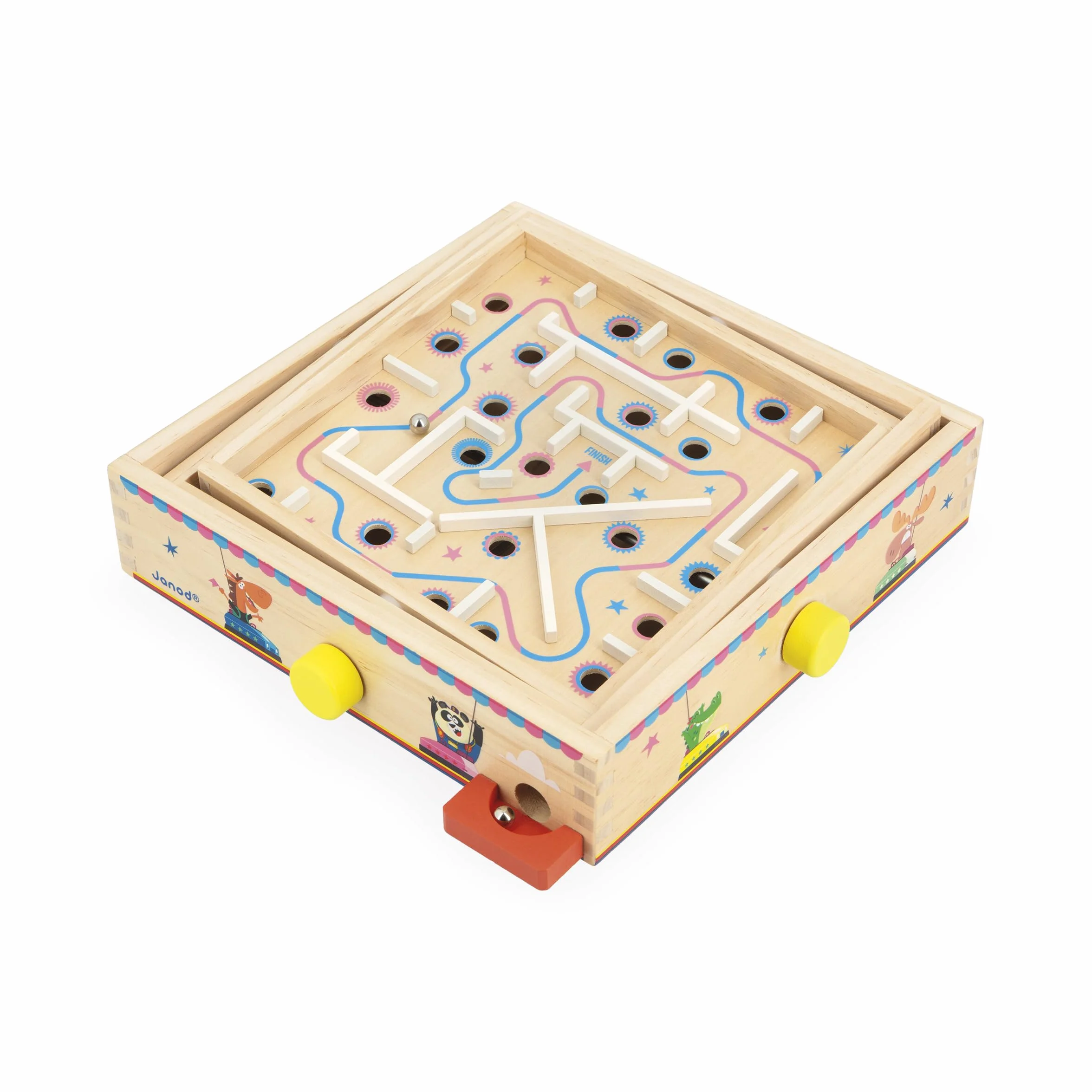 Janod - Jeu Labyrinthe en Bois Enfants et Adultes - Jouet Traditionnel - Parcours de Bille - 2 Billes Métal Fournies - Développe la Concentration et l'Adresse - Jouet en Bois FSC - Dès 5 Ans - J03371