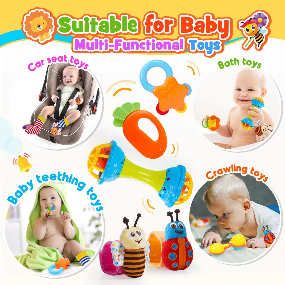 Hochet Bebe 0 3 6 9 12 Mois, Jouet Bebe 0-12 Mois Jeux Eveil Bebe 0 3 6 Mois Jouet Bébé Cadeau 0-6-12 Mois Fille Garçon Jeux Bebe 0-9 Mois Jouet Nouveau Né Garçon Fille Montessori Jeux Bébé