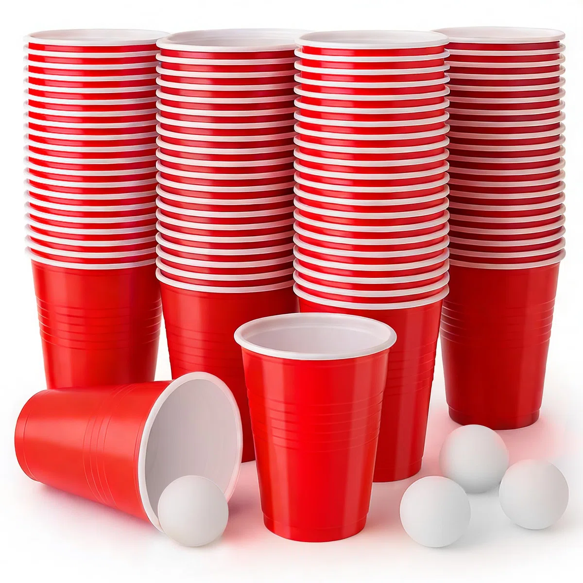 Gobelet Plastique Reutilisable, 100 Gobelets de Fête und 10 Balle Ping Pong, 500ml Verre Boisson pour Anniversaires, Fêtes, Mariages, Camping
