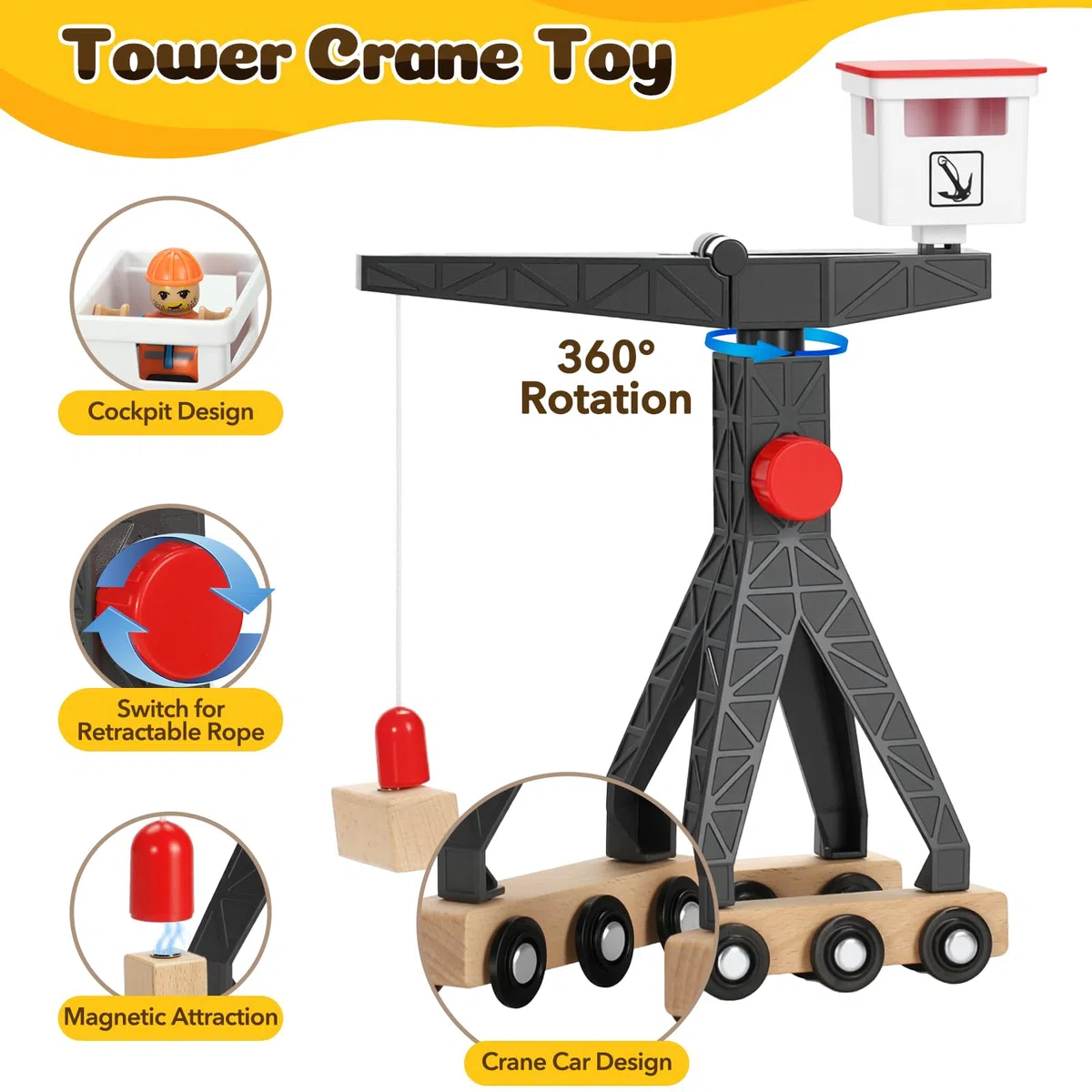 Jouet Enfant 3 Ans Véhicule Chantier Jouet en Bois,29 Pcs Engins de Chantier Enfant avec Grue Jouet Creuseur Camion-Benne Rouleau Routier Panneaux de Signalisation Cadeau Garçon 2 3 4 5 6 Ans