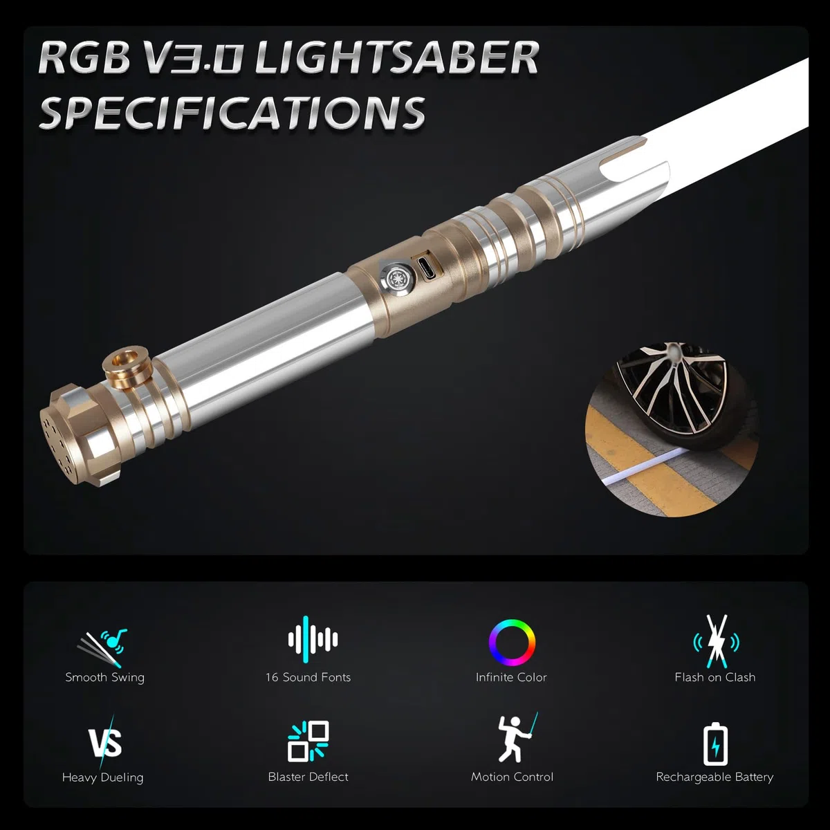 ELESKOCO Sabre laser de duel à balancement fluide, couleurs RVB infinies changeables avec 16 polices sonores et contrôle de mouvement | Sabre laser à poignée en aluminium de qualité supérieure pour