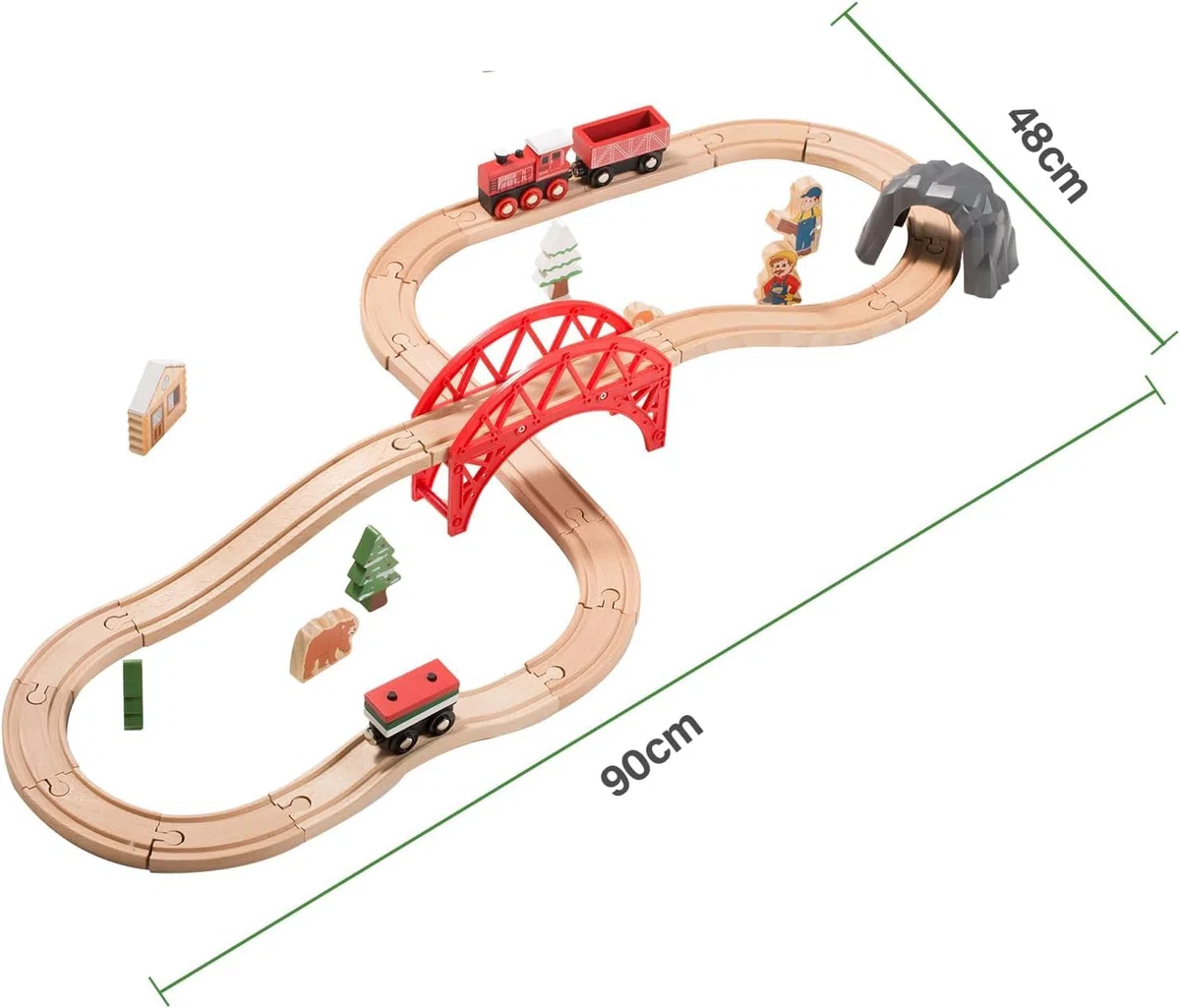 Giant bean Train en Bois pour Tout-Petits, Set de 36 Pièces sur Le Thème de la Forêt, Jouet Ferroviaire en Bois pour Enfants, Filles et Garçons de 3 à 7 Ans​ (Rouge, Bois)