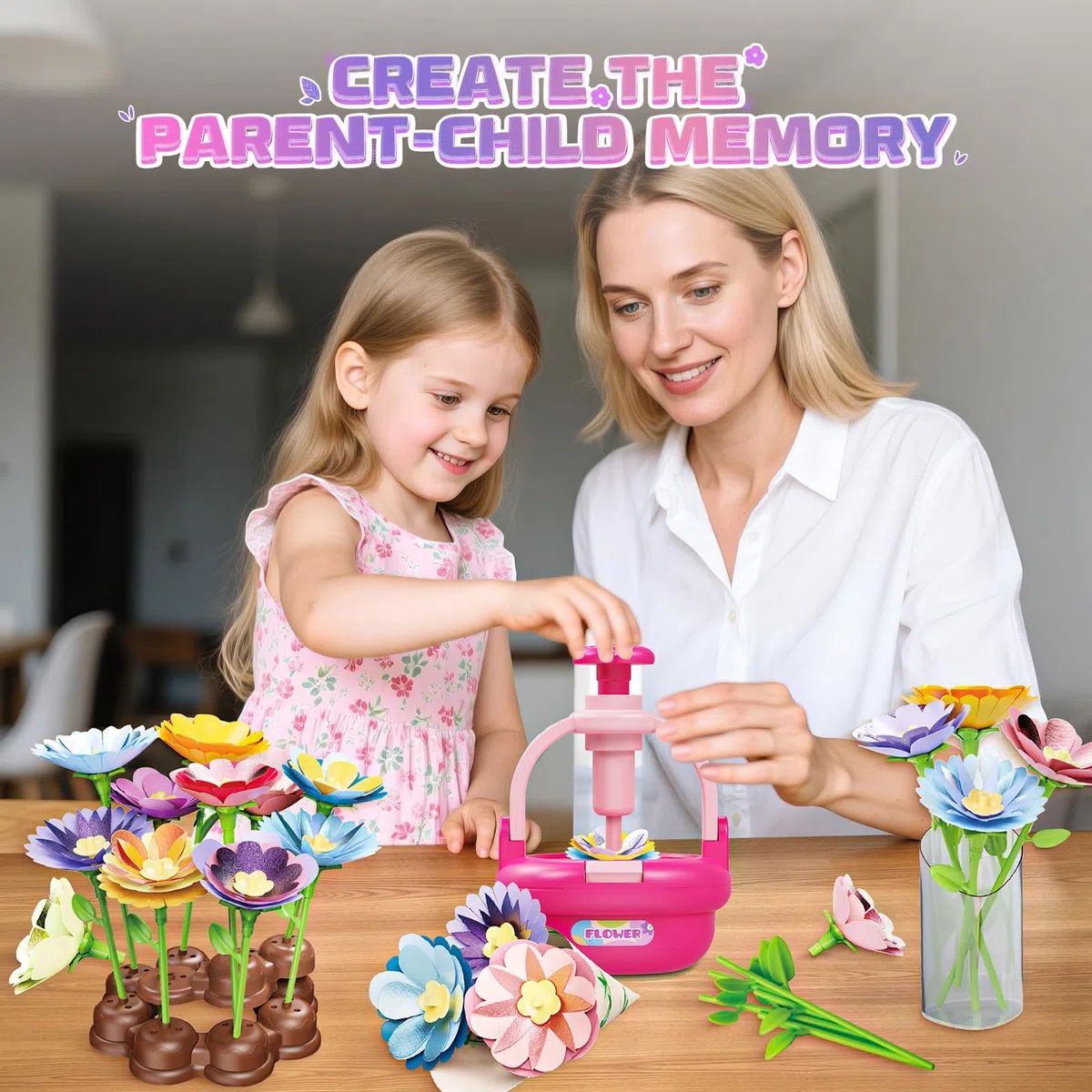 Plunack Activité Manuelle Fille 3 4 5 6 7 8 9 Ans, Kit Création Bouquet de Fleurs DIY, Jouet Fleurs Enfant, Bricolage Créatif et Cadeau Anniversaire Filles