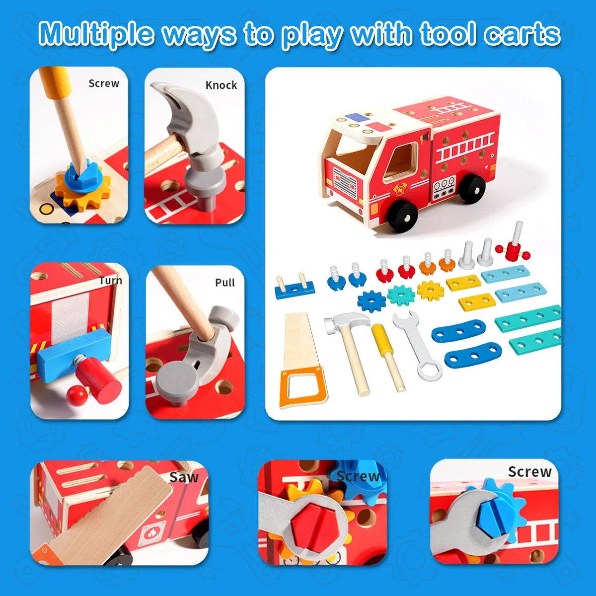 Jouets Montessori pour Les Enfants de 2 3 4 5 Ans,Coffret d'Outils en Bois Jouet de Voiture,Développe la Motricité Fine et la Créativité,Idée Cadeau d'anniversaire