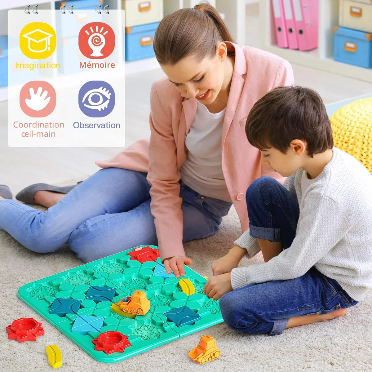 burgkidz Jeu de Construction de Route Logique pour Enfants, Jeux de Société de Piste Voiture de Puzzle avec Boule de Labyrinthe en Marbre, Jouets Cérébraux pour Garçons Filles 4 à 8 Ans