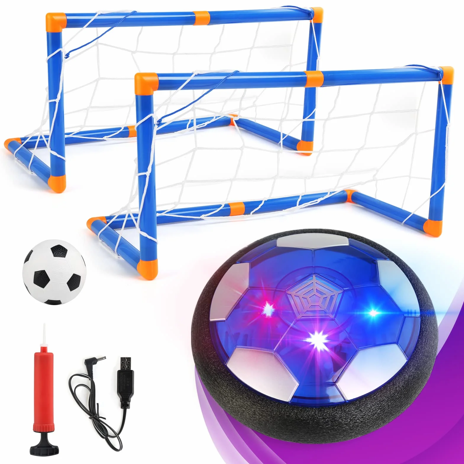 Jouet Enfant Ballon de Foot Rechargeable avec LED Lumière,Air Power Football Enfant Jouet Garçon 3 4 5 6 7 8 10 Ans,Hover Ball Cadeau Anniversaire Noël Aire de Jeu Intérieur Extérieur