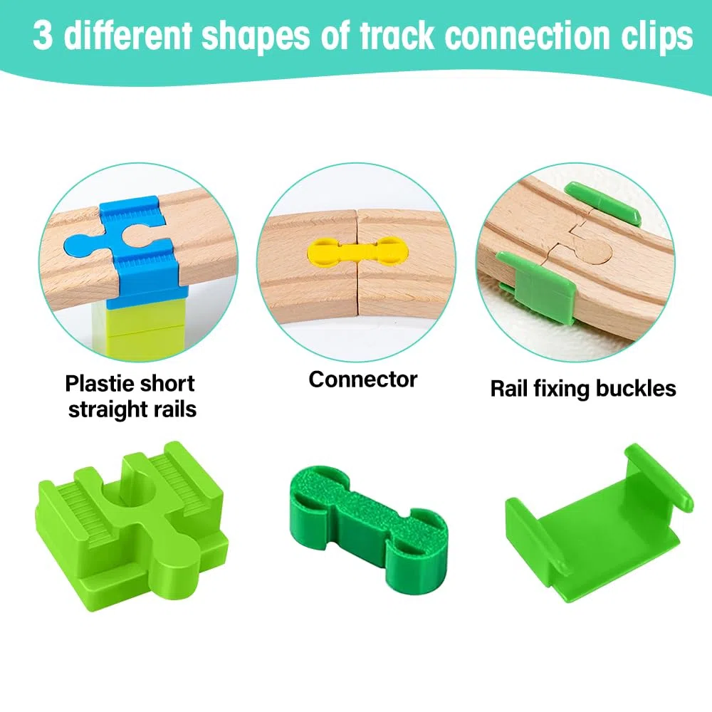 Train en Bois Enfant Accessoires de Rail en Plastique, 28 Pièces Adaptateurs De Pont Compatibles, Adaptateurs de Rails en Bois Universels, Convient pour Les Enfants Agés de 3 à 7 Ans