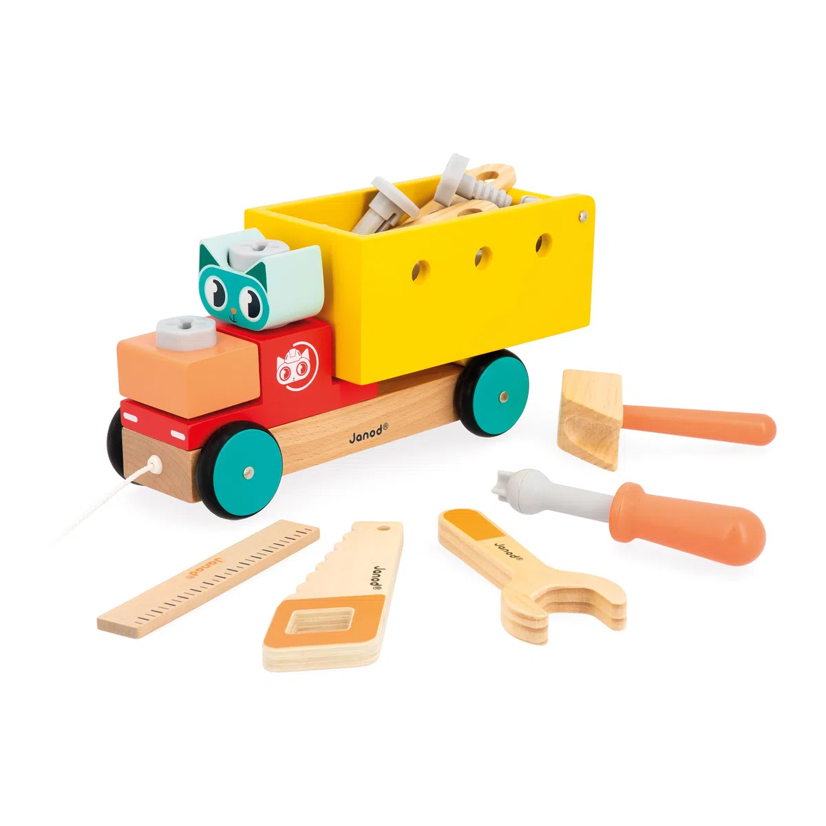 Janod - Mon Premier Jeu de Construction - Camion de Bricolage à Tirer - 23 Accessoires - Imitation - Motricité Fine & Créativité - 24 Mois + - J06451