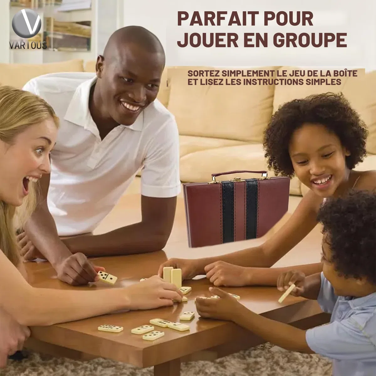 Domino Double 28 Pièces en Boîte en Similicuir, Jeu de Plateau Classique pour Enfants et Adultes