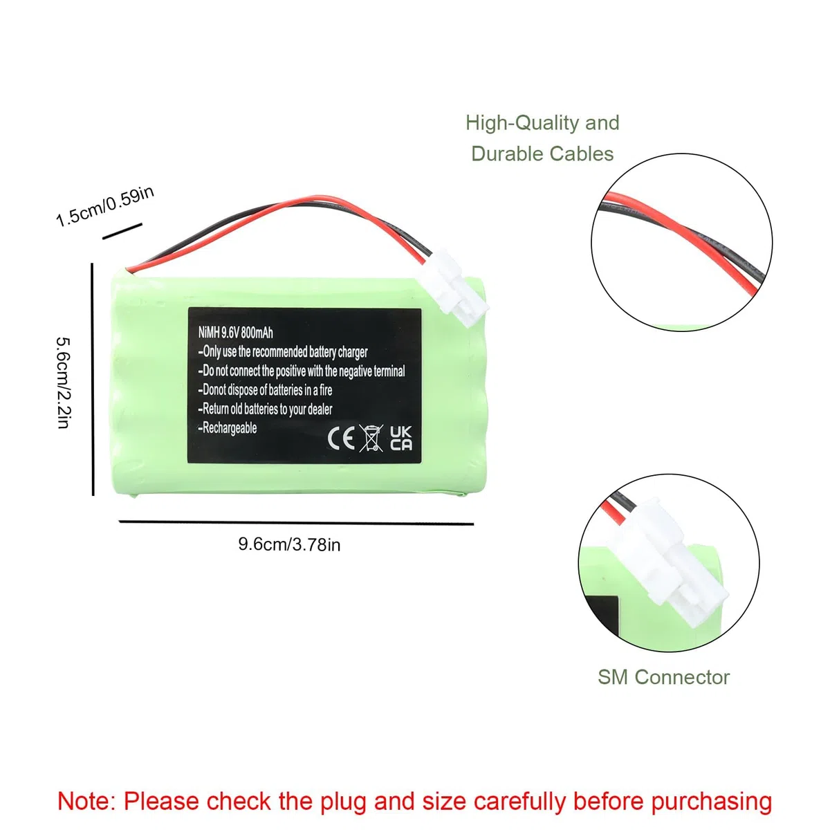 Batterie MXJFYY 9,6 V 800 mAh 2400720 pour Somfy M3 HR15/51, Moteur de Portail et de Porte de Garage, opérateur de Portail battant et Moteurs Freevia, GDK, SGA et SGS, Somfy Elixo 500 3S IO/GDK 3000