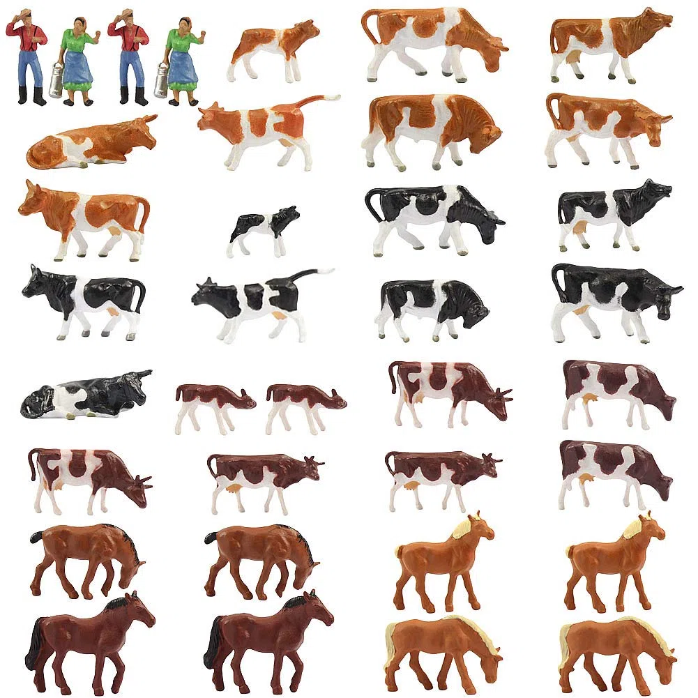 Evemodel Modélisme ferroviaire 36 pièces 1:87 Animaux de Ferme Bien Peints Piste H0 Vaches Chevaux Figurines