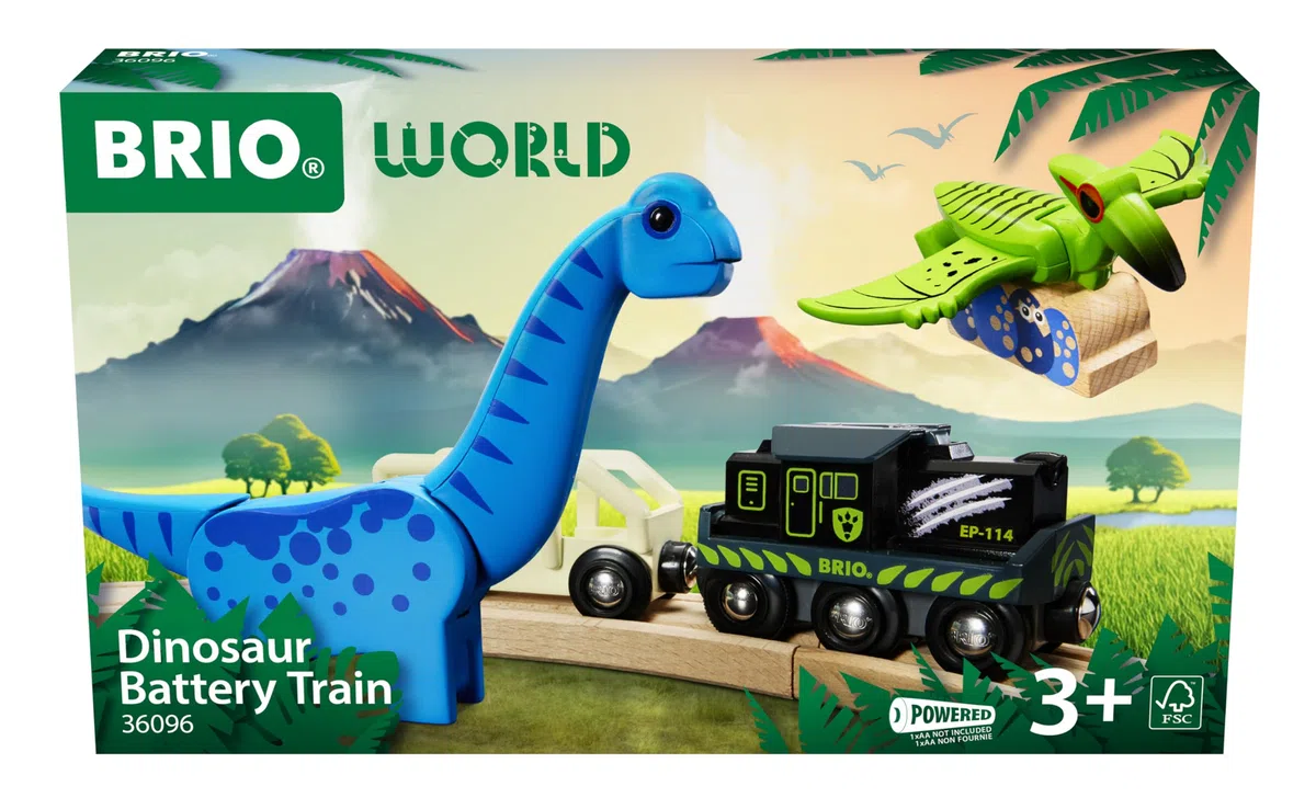 BRIO World - 36096 - Train à Piles Dinosaure - Train électrique - Dinosaure Inclus - pour Circuit de Train en Bois - Jouet Mixte à partir de 3 Ans