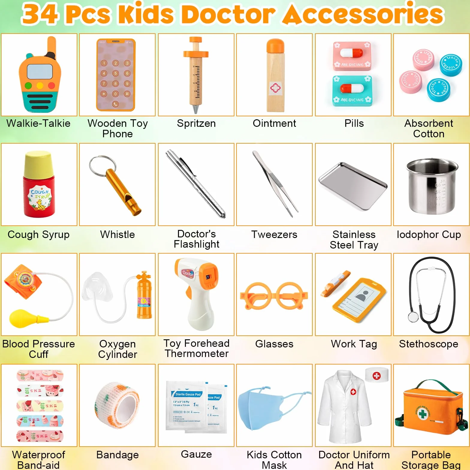 EFO SHM Malette Docteur Enfant, avec Vrai Stethoscope, Thermomètre, Seringue et Plus, Malette Docteur en Bois, Jouet pour Filles et Garçons de 3-6 Ans, Idéal Cadeau