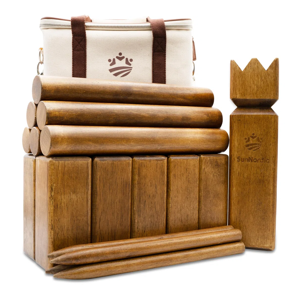 SunNordic Kubb Jeu d'échecs Viking - Jeu d'échecs suédois en bois d'hévéa de qualité supérieure - Avec sac de transport en toile et instructions de jeu - Robuste - Pour enfants et adultes