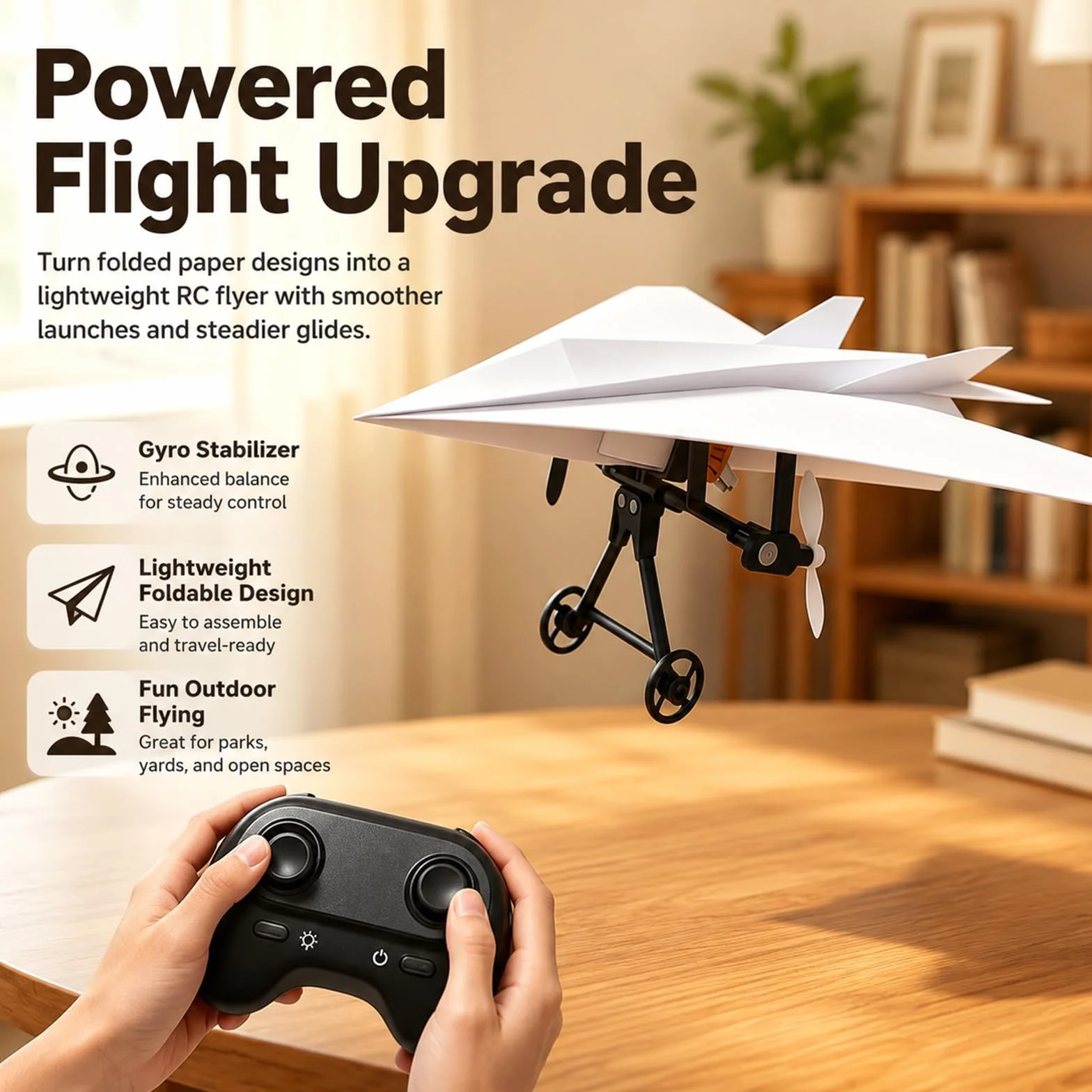 Générique Rc Paper Airplane Kit with Gyro Stabilizer, Remote Control Airplane, DIY Rc Airplane Kit, Foldable Lightweight Glider Tool for Hobbyists and Beginner Flyers (Two Batteries)