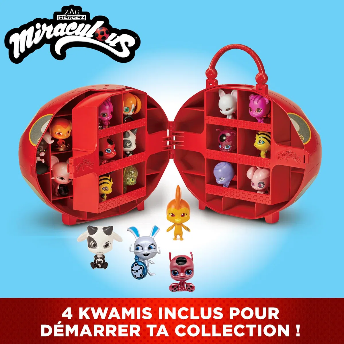 BANDAI - Miraculous Ladybug - Miracle Box avec 4 kwamis Inclus - Coffret Mini-Figurines Miraculous Kwamis - Licence Officielle - Boîte de Rangement avec Poignée - Jouet Enfant 4 Ans et + - P50591
