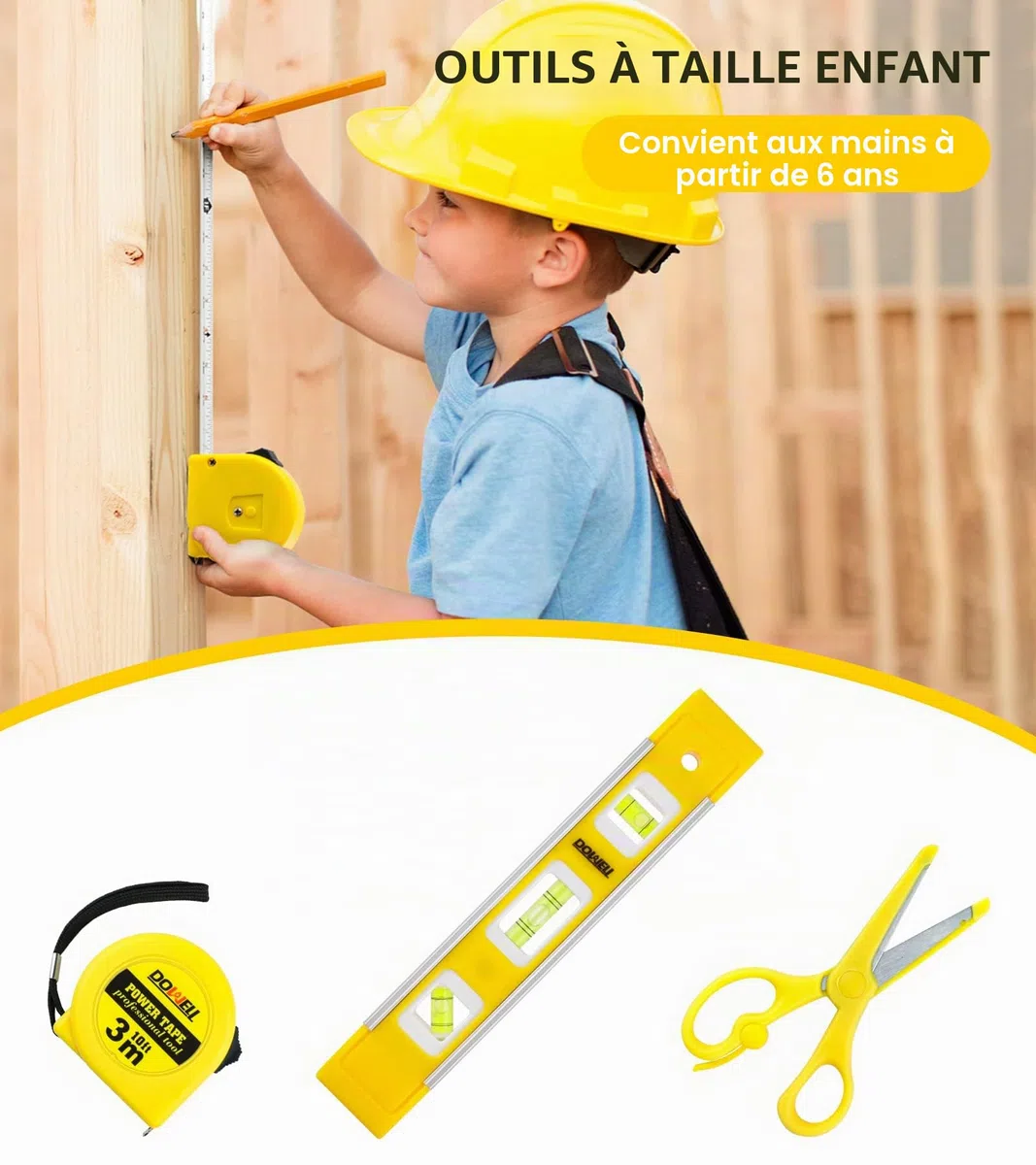 Dowell Kids kit avec de vrais outils à main en métal pour les garçons et les filles, kit d'apprentissage DIY pour les enfants et les adolescents, 8 ans et plus