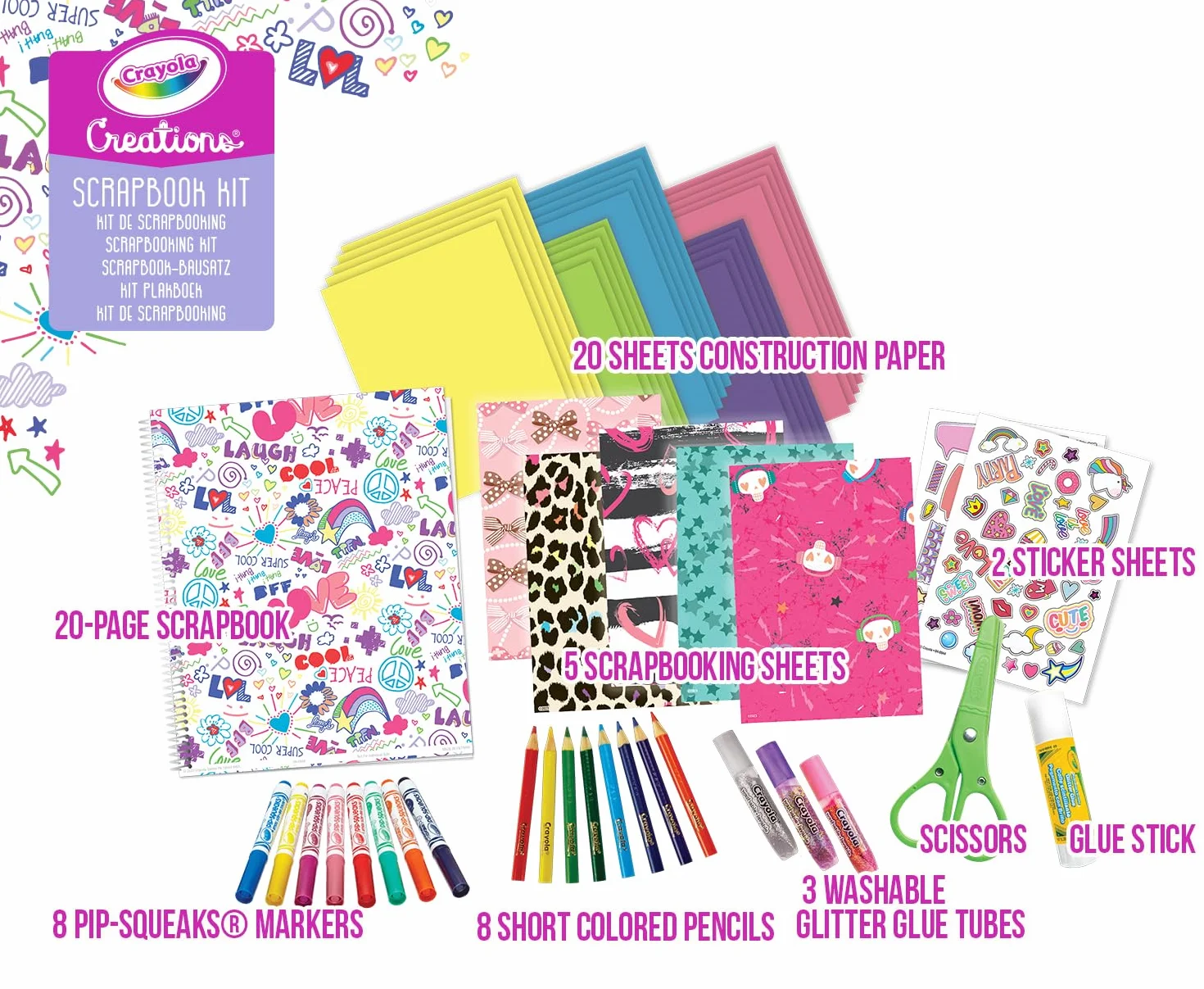 CRAYOLA - Creation, Kit Créer ton Album Scrapbook, Activité créative, Cadeau pour filles et ados, à partir de 8 ans