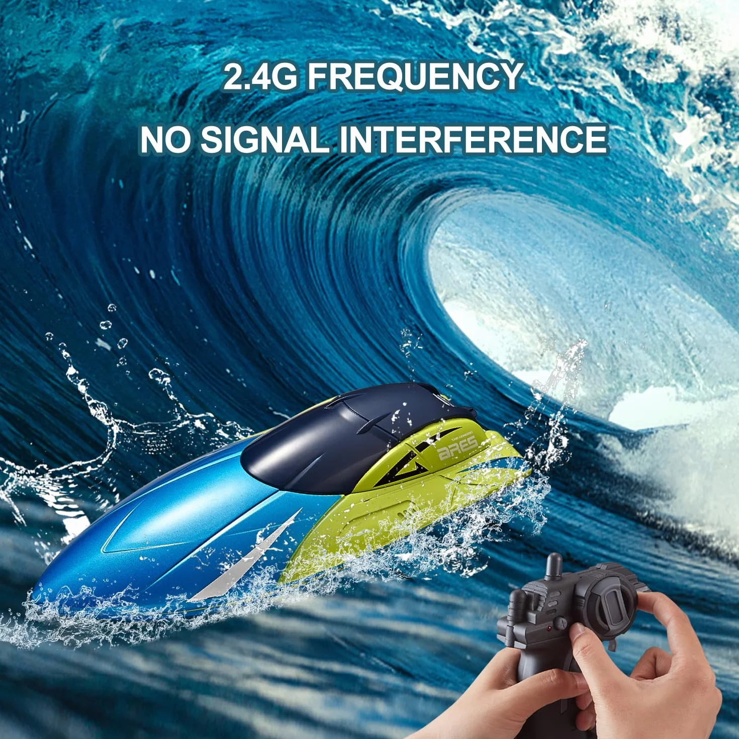 4DRC Bateau Télécommandé avec lumière LED pour Enfants, 20+ MPH, Bateaux de Course RC Haute Vitesse 2,4 GHz pour Lacs, récupération de chavirage，Jouets de Piscine pour Enfants et Adultes